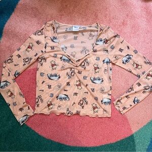 Disney Mesh Long Sleeve Winnie the Pooh Sheer Top Shirt Tigger Eeyore Large